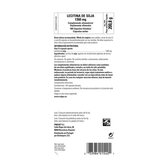 Solgar Lecitina de Soja 1360 mg 100 Perlas