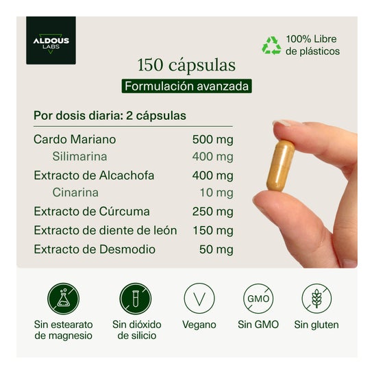 Aldous Labs Cardo Mariano con Alcachofa, Cúrcuma y Diente de León 150caps