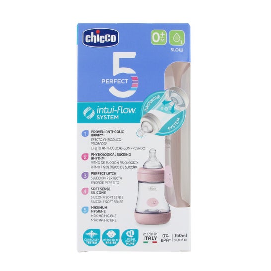 Chicco Plastic T-Bottle Silicone Perfect5 Roze 0M+ Slow Flow 150ml