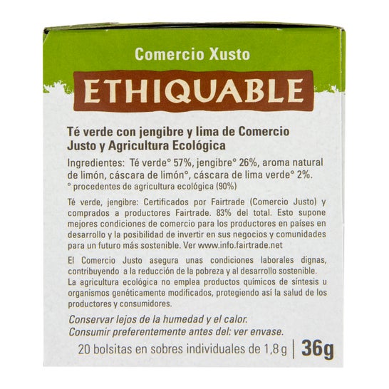 Ethiquable Green Tea Ginger &amp; Lime Eco 20 Sachets