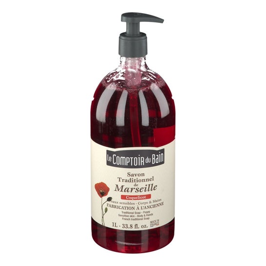 Jabón de Marsella Tradicional COQUELICOT Botella de 1000 ml
