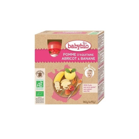 Babybio My Fruits Calabaza de Manzana Albaricoque Banana Orgánico 6 Meses 4 X90 g