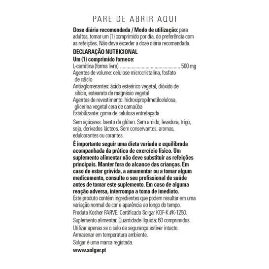 Solgar L-Carnitina 500 mg 60 comp