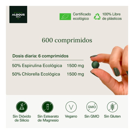 Aldous Bio Espirulina y Chlorella 600 comp