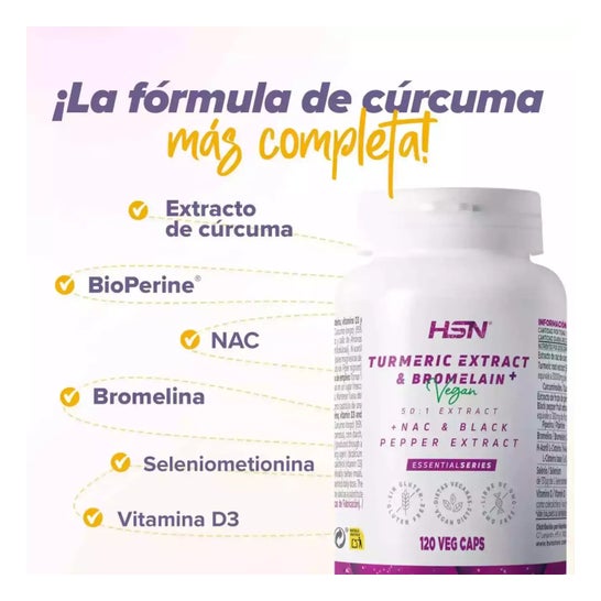 HSN Extracto de Cúrcuma 50:1 y Bromelina Plus 120vcaps