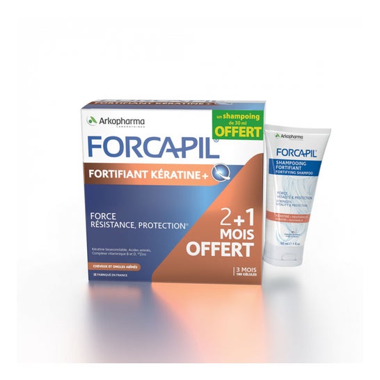 Forcapil Pack Fortifiant Kératine+ 180caps + Shampoo 30ml