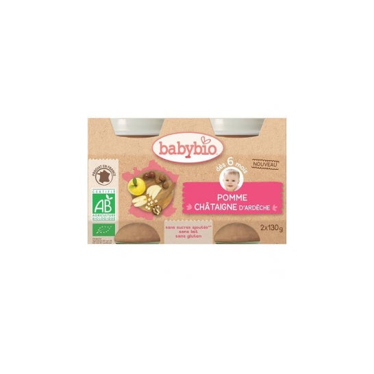 Babybio Ollas Pequeñas a Partir de 6 Meses de Edad Ollas de Manzana y Castaño 2 X130 gramos