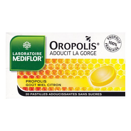 Mediflor Oropolis comprimidos suavizantes miel limón tiene 20 comprimidos
