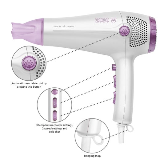 Proficare HTD 3020 - Professional hairdryer white 2000W