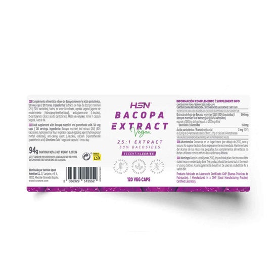 HSN Extracto de Bacopa 25:1 500mg 120vcaps