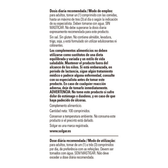 Solgar Betaína Clorhidrato Pepsina 100 comp