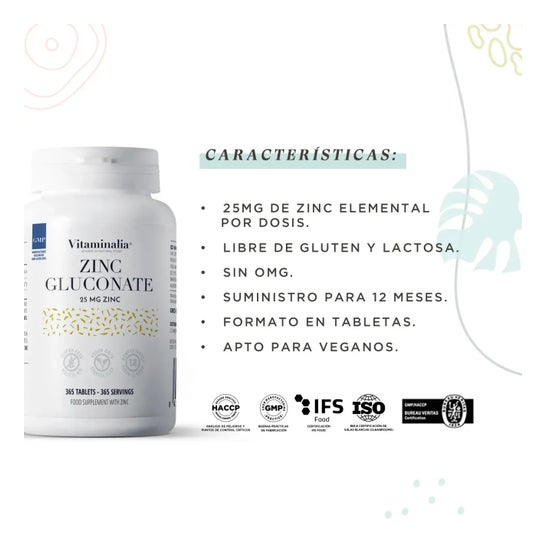 Vitaminalia Gluconato de Zinc 25 mg Zinc 365 comp
