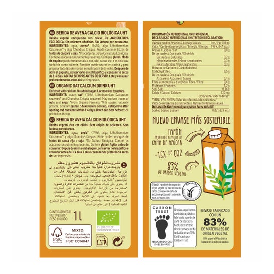 Diet-Radisson Bebida Veg Avena Calcio Bio 1 L