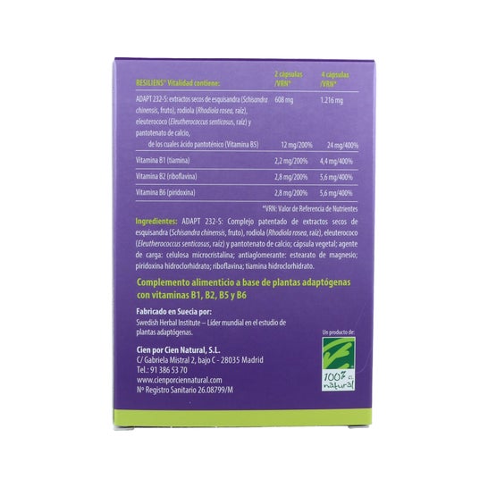 100% Natural Resiliens Vitalidad 60 cápsulas