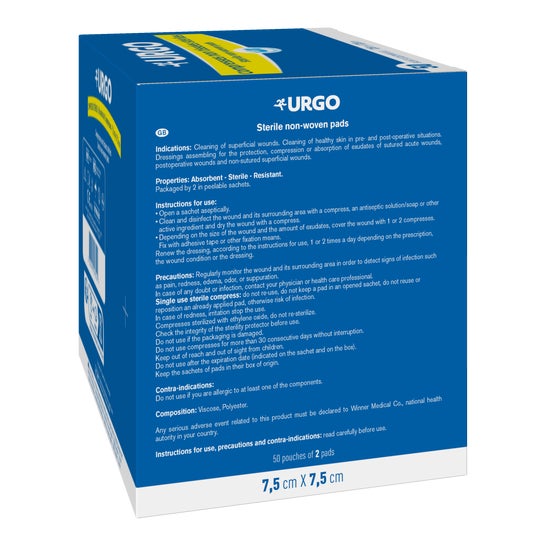 Urgo Compresses No Tissées Stériles 7 5 cm x 7 5 cm 2x50uts