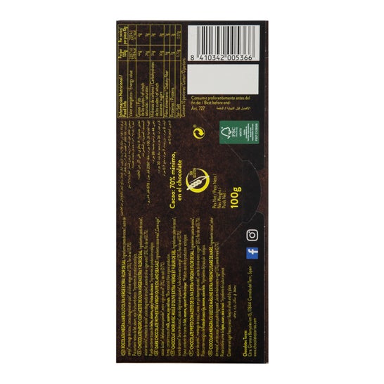 Torras Chocolate Negro 70% Cacao Aceite Oliva 100 g