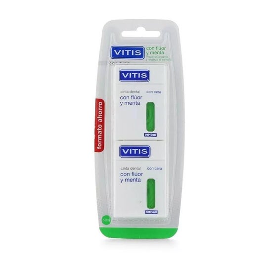 Vitis® taśma stomatologiczna z woskiem, fluorem i miętą 50m+50m Vitis® taśma stomatologiczna z woskiem, fluorem i miętą 50m+50m