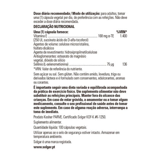 Solgar Vitamina E Selenio 100 caps