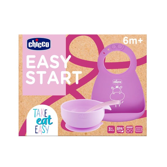 Chicco Easy Start Set Vajilla Silicona Rosa 6M+