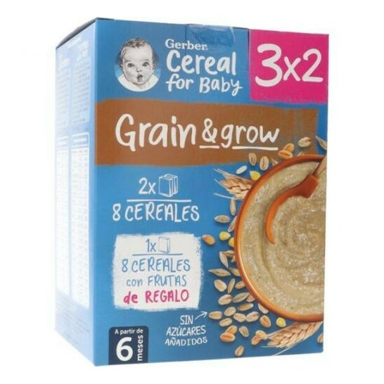 Gerber Pack Grain & Grow Papilla 8 Cereales +6M 3x750g