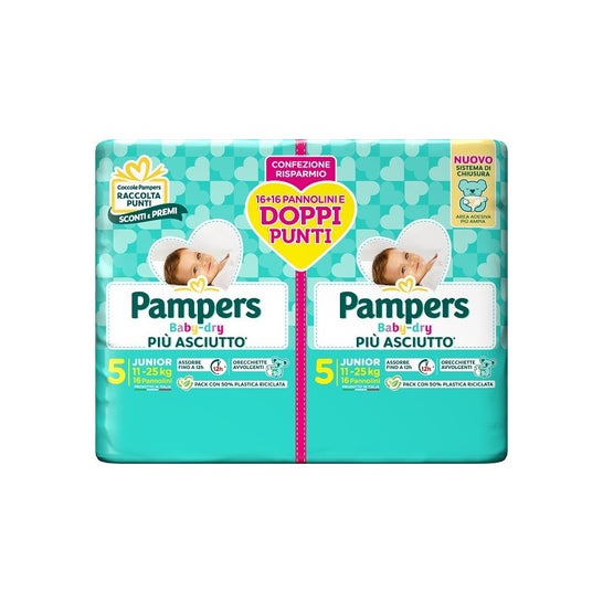 Pampers Pack Duo Baby-Dry Pannolino T5 Junior 11-25kg 32 Unità