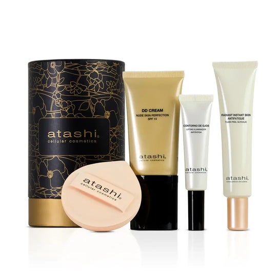 Atashi Set DD Cream Medio + Contorno + Iluminador + Brocha Atashi Set DD Cream Medio + Contorno + Iluminador + Brocha