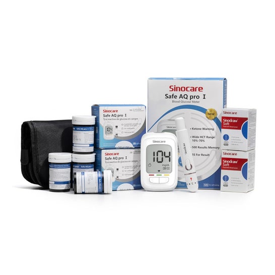 Sinocare Safe Aq Pro I Kit Glucómetro + 100 Tiras + 100 Lancetas