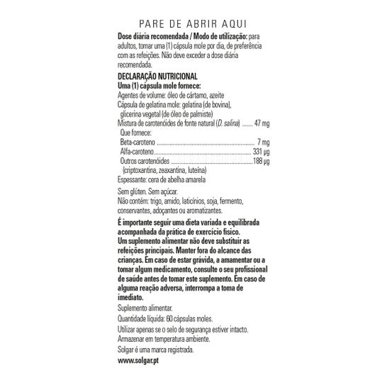 Solgar Beta-Caroteno 60 Perlas
