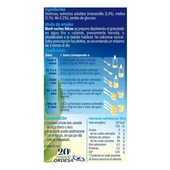 Blevit® Felices Noches Tila Melisa Manzanilla 150g Blevit® Felices Noches Tila Melisa Manzanilla 150g