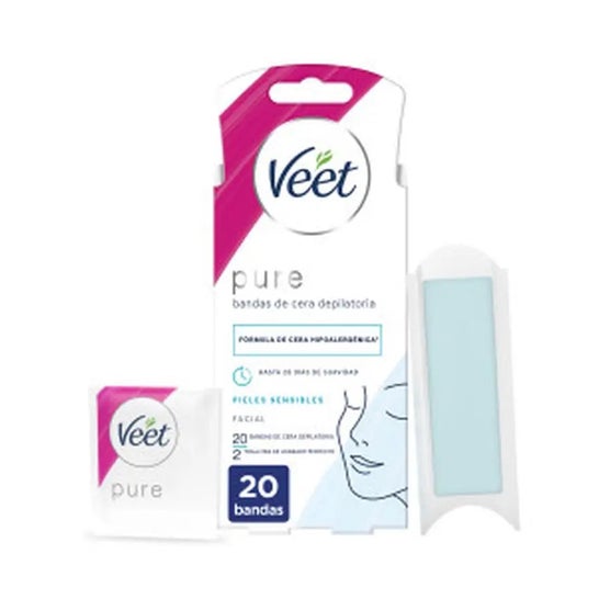 Veet Pure Bandas de Cera Depilatoria Facial Piel Sensible 20uds Veet Pure Bandas de Cera Depilatoria Facial Piel Sensible 20uds