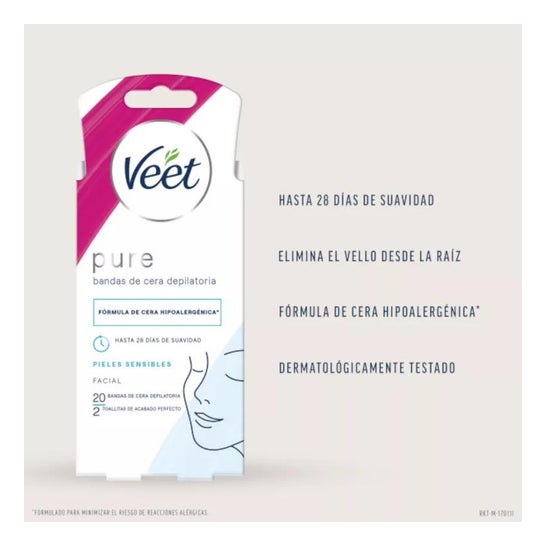 Veet Pure Bandas de Cera Depilatoria Facial Piel Sensible 20uds Veet Pure Bandas de Cera Depilatoria Facial Piel Sensible 20uds