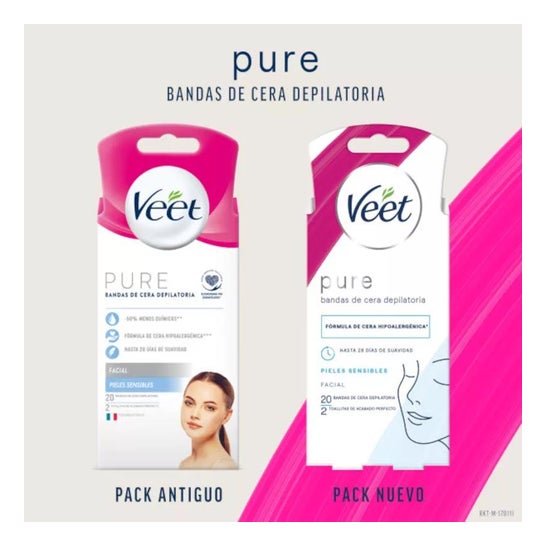 Veet Pure Bandas de Cera Depilatoria Facial Piel Sensible 20uds Veet Pure Bandas de Cera Depilatoria Facial Piel Sensible 20uds