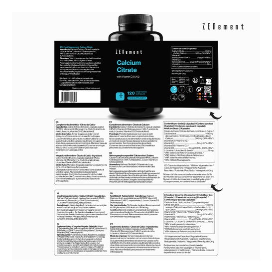 Zenement Citrato Calcio Vitamina D3 y K2 120 vcaps