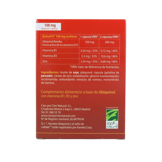 100% Natural Quinol 10 100mg 90 perlas