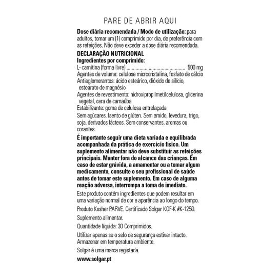 Solgar L-Carnitina 500 mg 30 comp