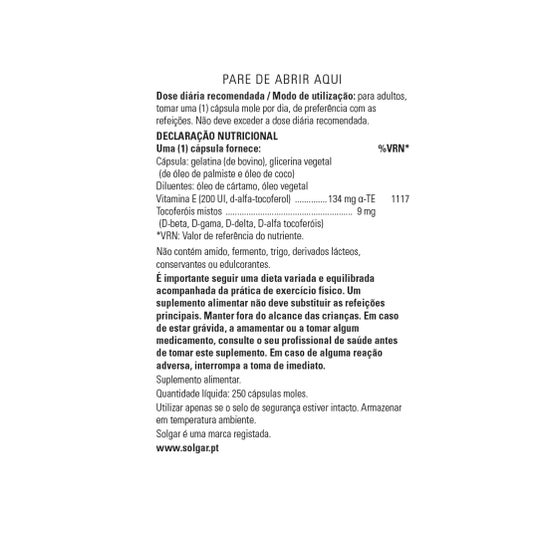 Solgar Vitamina E 200 UI 134 mg 250 Perlas
