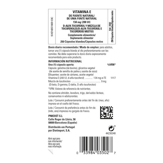 Solgar Vitamina E 200 UI 134 mg 250 Perlas