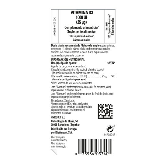 Solgar Vitamina D3 Colecalciferol 1000 UI 25 mcg 100 perlas