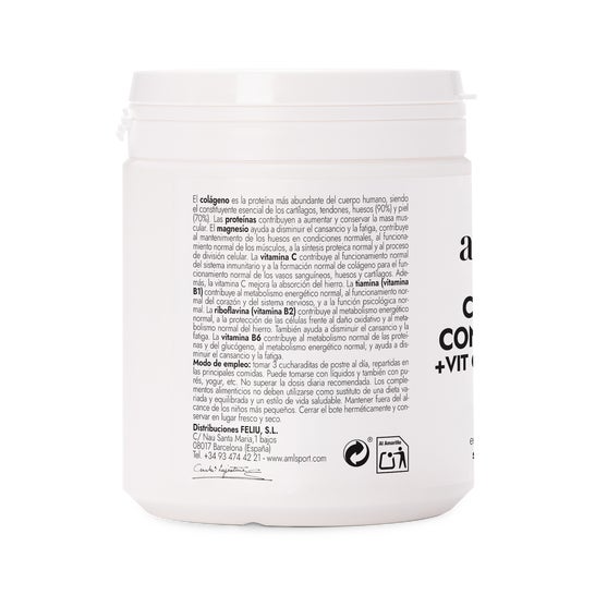 AMLSport Colágeno Con Magnesio+VIT.C+B1.B2.B6 Polvo Fresa 350gr