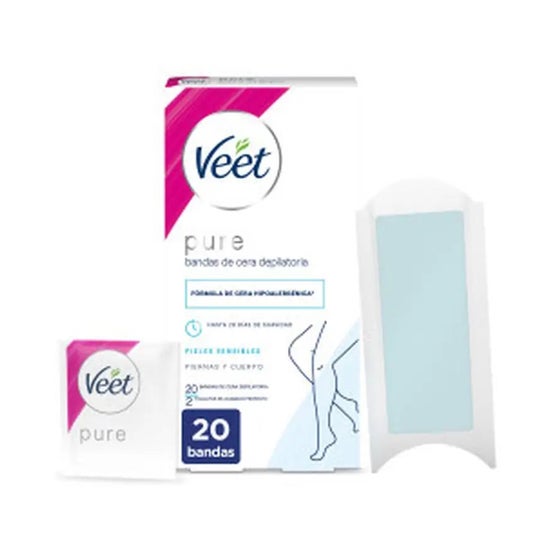 Veet Pure Bandas de Cera Depilatoria Piernas y Cuerpo Piel Sensible 20uds Veet Pure Bandas de Cera Depilatoria Piernas y Cuerpo Piel Sensible 20uds