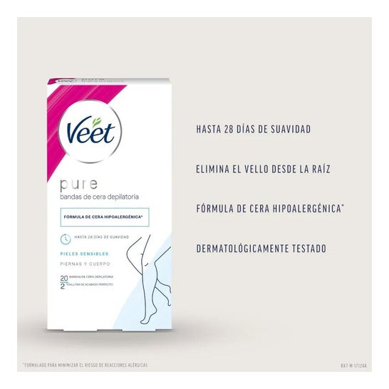 Veet Pure Bandas de Cera Depilatoria Piernas y Cuerpo Piel Sensible 20uds Veet Pure Bandas de Cera Depilatoria Piernas y Cuerpo Piel Sensible 20uds