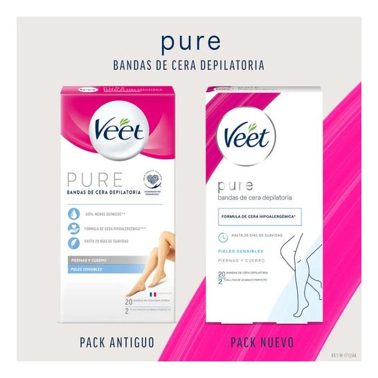 Veet Pure Bandas de Cera Depilatoria Piernas y Cuerpo Piel Sensible 20uds Veet Pure Bandas de Cera Depilatoria Piernas y Cuerpo Piel Sensible 20uds
