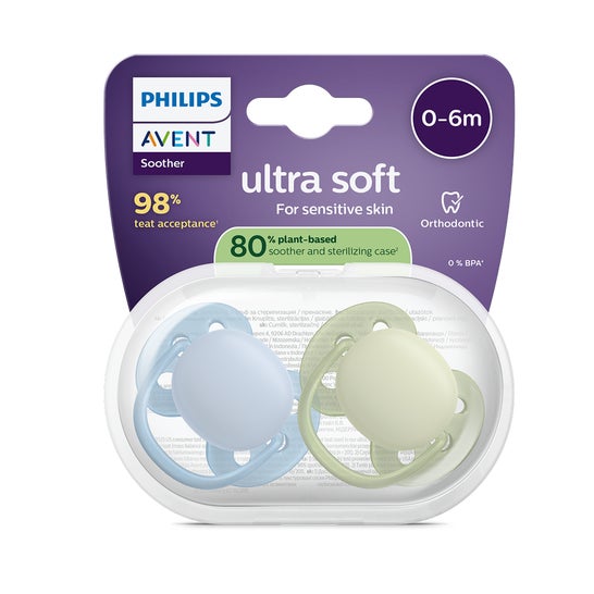Philips Avent Ultra Soft Chupete Eco 0-6M Green Blue 2uds