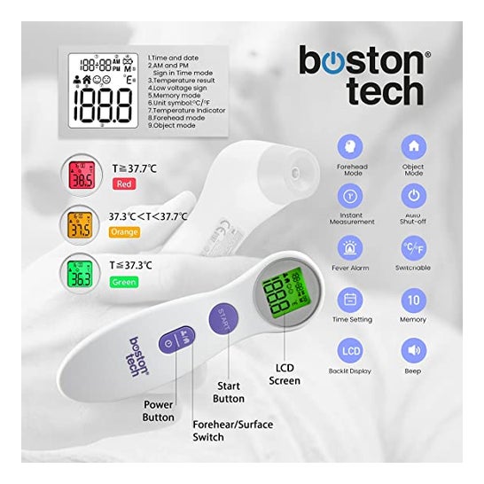 Boston Tech Termómetro Digital Frente Alarma Fiebre Blanco 1ud