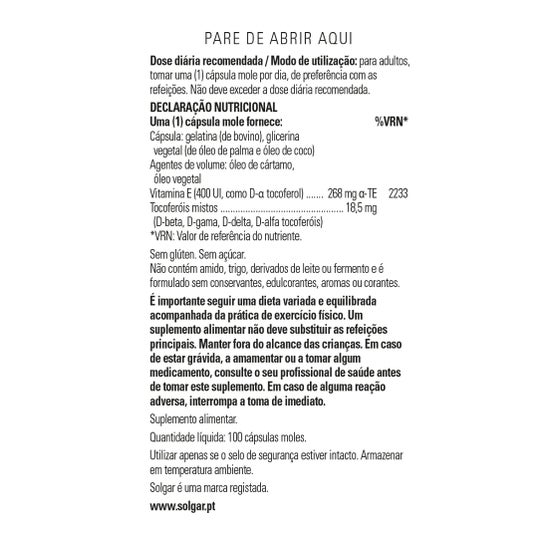 Solgar Vitamina E 400 UI 268 mg 100 Perlas