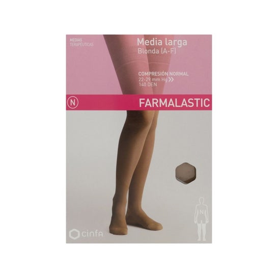 Pizzo Farmalastic a lunga calza (A-F) compressione normale T-reina cammello 1ud