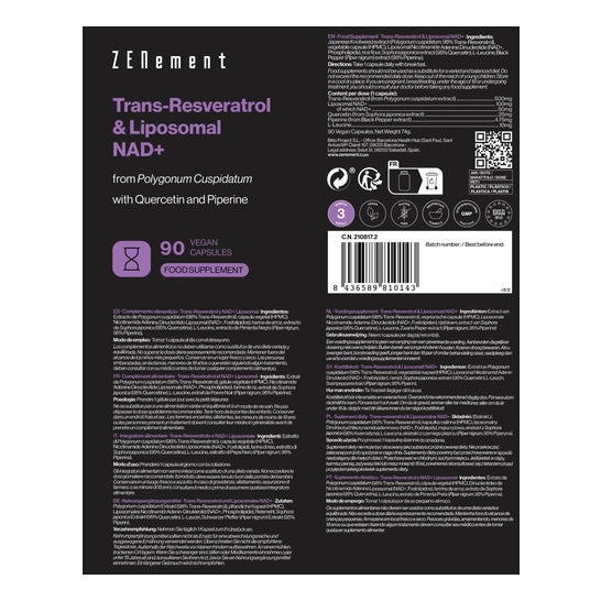 Zenement Trans-Resveratrol & Liposomal NAD+ 90 caps