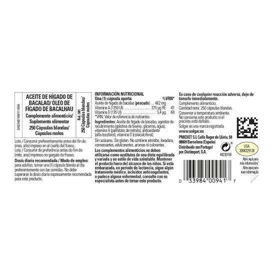 Solgar Aceite de Hígado de Bacalao 250 Perlas