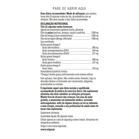 Solgar Omega 3-6-9 Pescado Lino y Borraja 60 Perlas