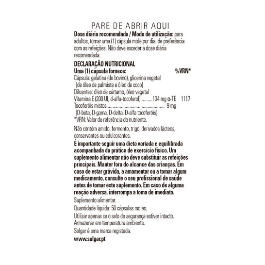Solgar Vitamina E 200 UI 134 mg 50 Perlas